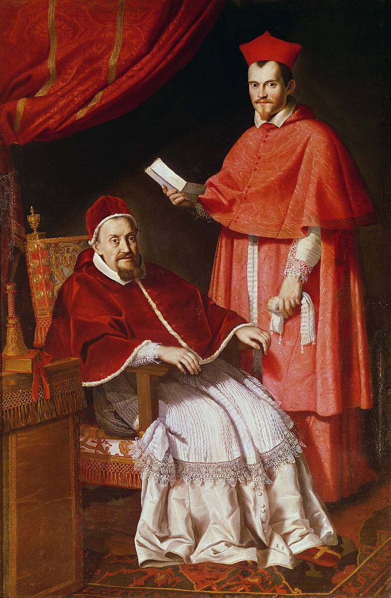 Portret van paus Gregorius XV en kardinaal Ludovico Ludovisi - Domenichino