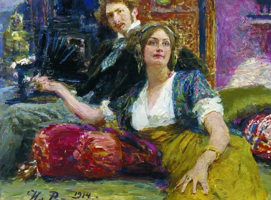 Portret van de dichter, prozaïst, vertaler en toneelschrijver Sergueï Mitrofanovitch Gorodetski met zijn vrouw - Ilya Repin
