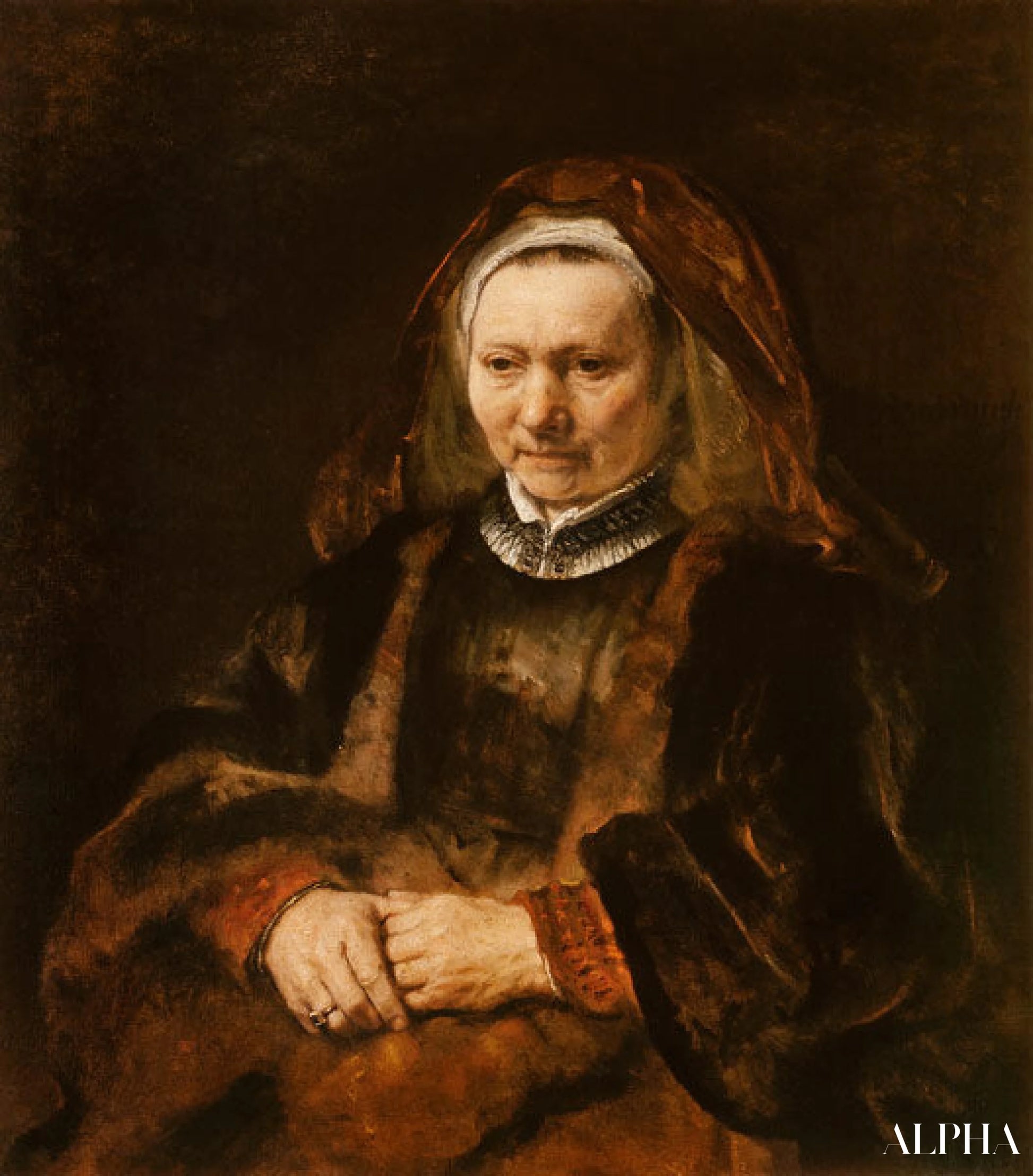 Portret van een oude vrouw - Rembrandt van Rijn - Reproducties van schilderijen en hoogwaardige schilderijen
