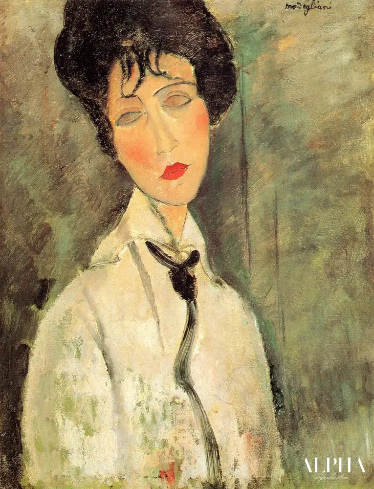 Portrait d'une femme avec une cravate noire - Amadeo Modigliani - Reproductions de tableaux et peintures haut de gamme