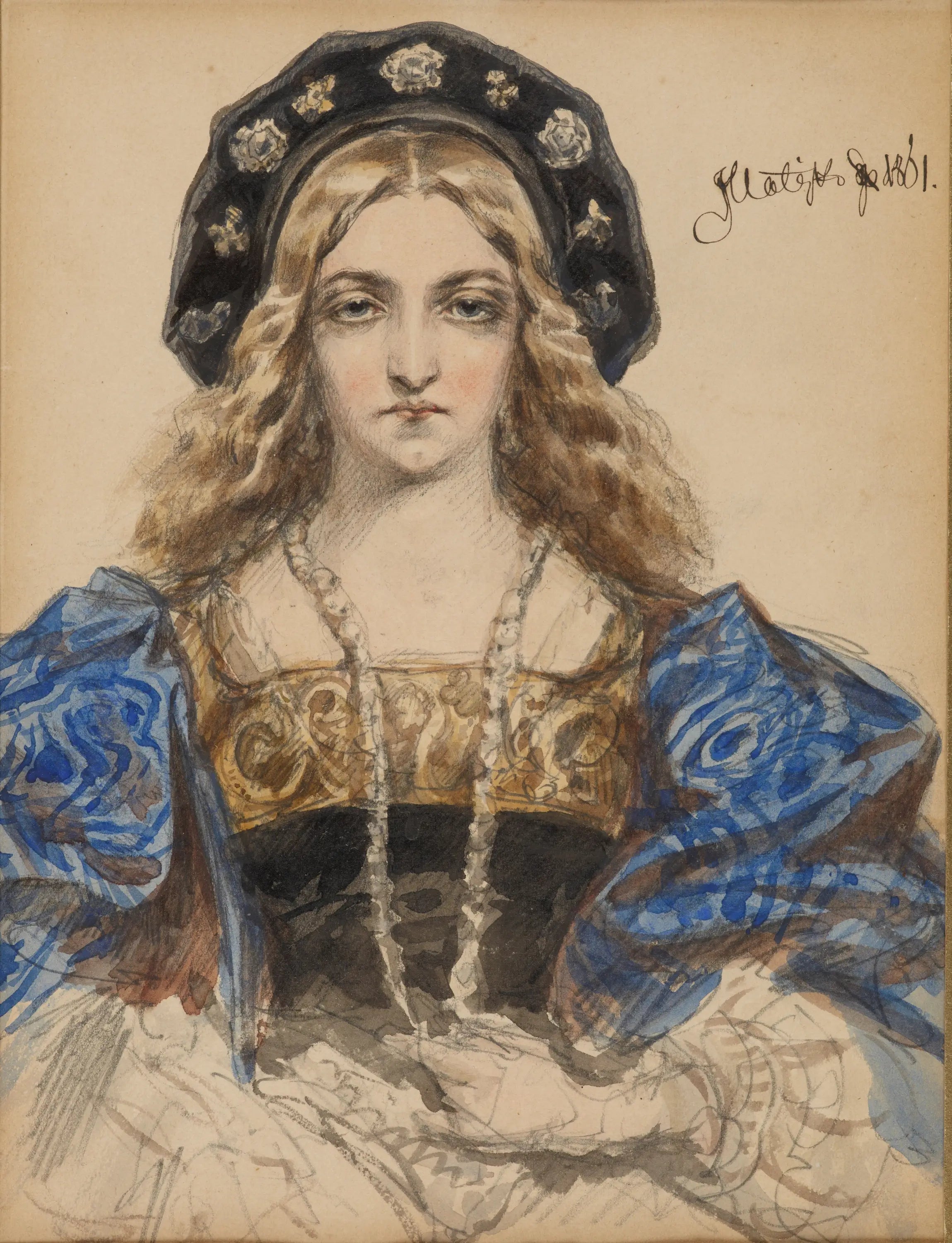 Portrait d’une jeune femme – Étude de portrait de la reine Bona (d’après une gravure sur bois contemporaine) - Jan