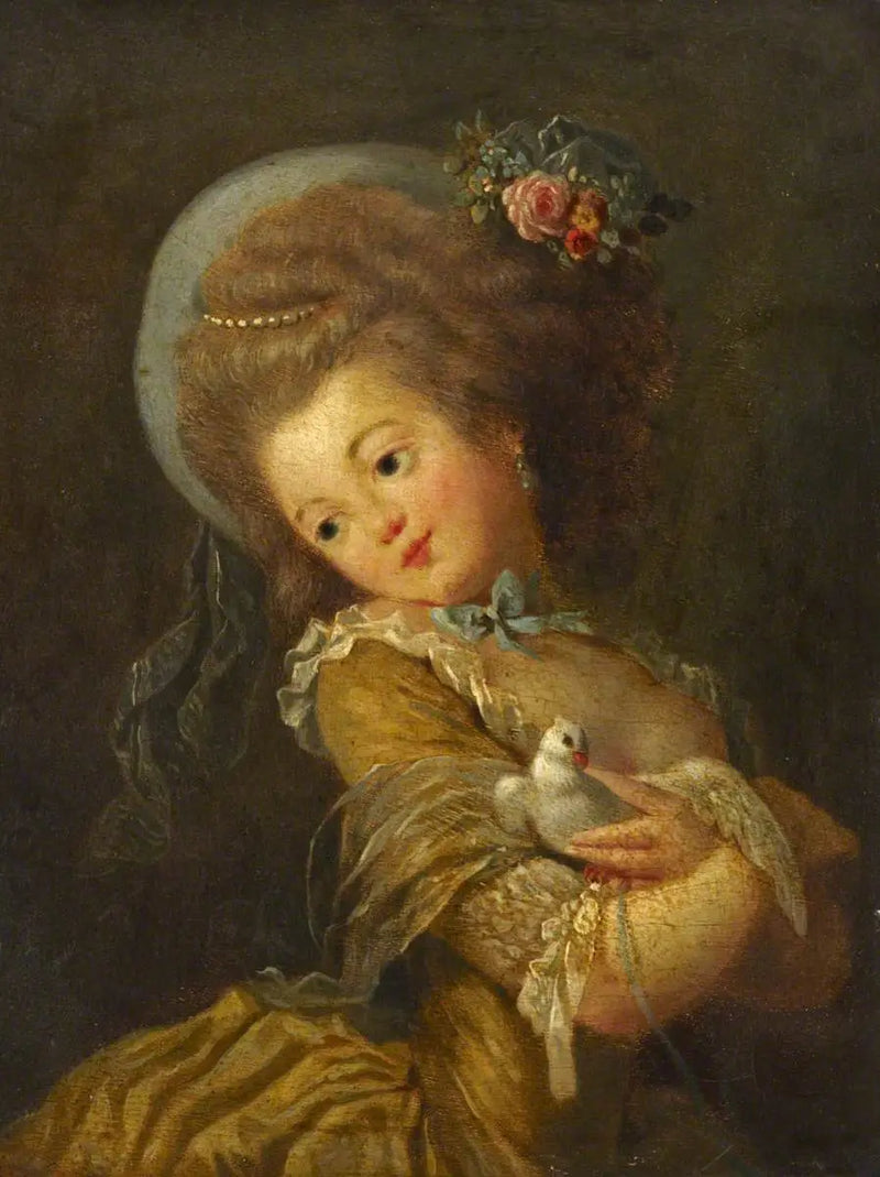 Portret van een jonge meisje dat een duif vasthoudt - Jean-Honoré Fragonard