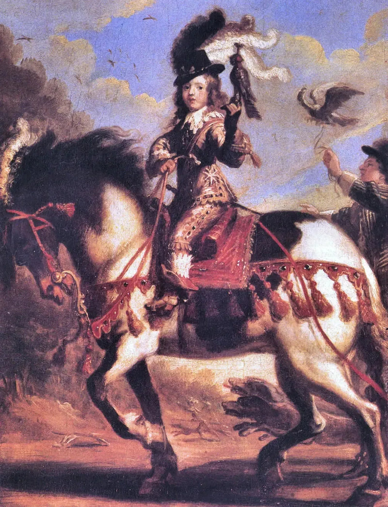 Paardportret van de jonge Lodewijk XIV die op weg is naar de jacht - Juste d'Egmont