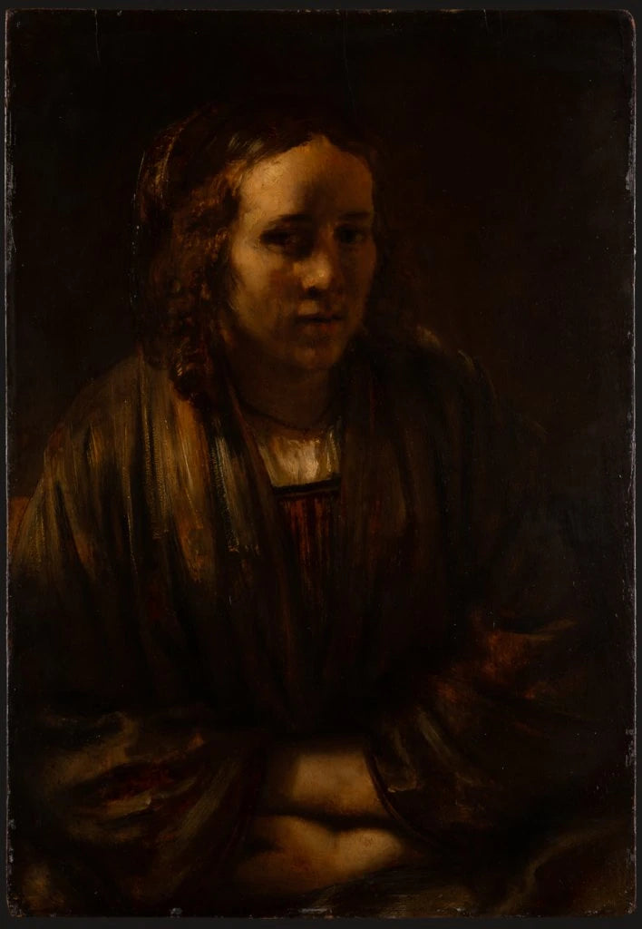 Portret van Hendrickje Stoffels in een zijden verpakking - Rembrandt
