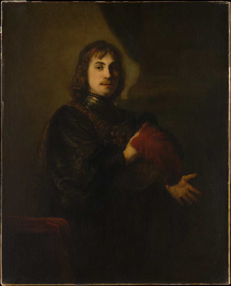 Portret van een man met een harnas en een verenhoed - Rembrandt