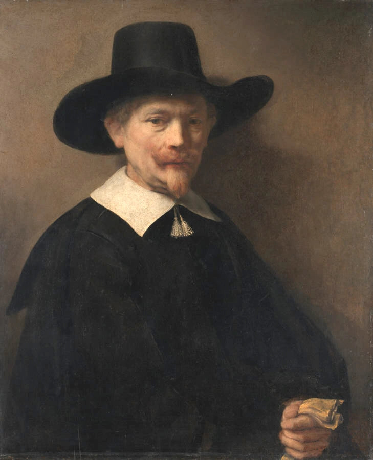 Portret van een man met handschoenen in de hand - Rembrandt