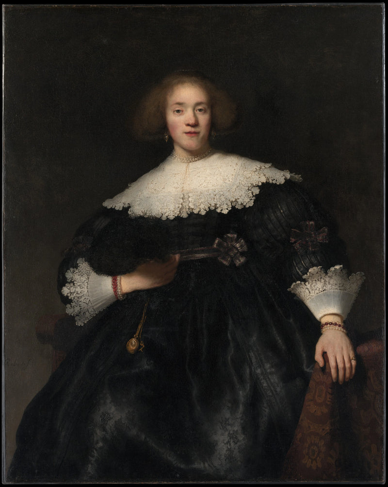 Portret van een vrouw met een waaier - Rembrandt