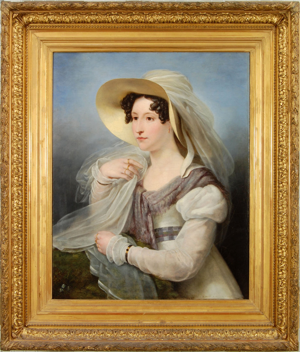 Portret van een jonge vrouw met Italiaanschen stroohoed - Ary Scheffer image 1 reproduction artisanale de tableau