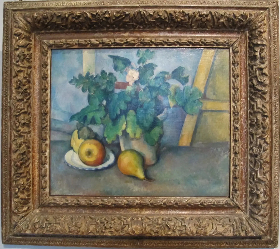 Pot met primula's en fruit - Paul Cézanne