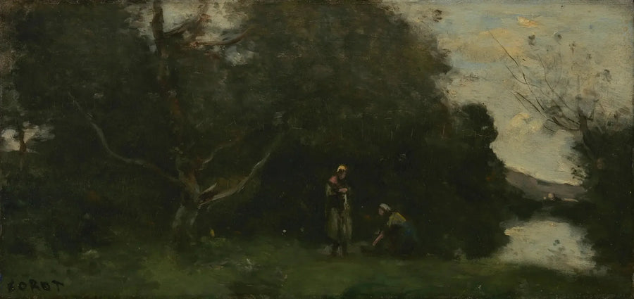 Prairie aan de waterkant - Jean-Baptiste Camille Corot
