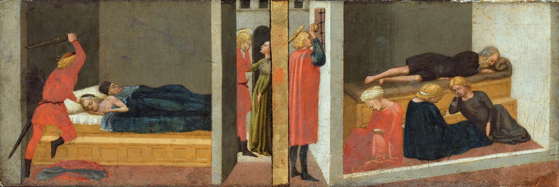 Altarklamper; Rechts paneel: De parricide van Sint-Julianus - Het wonder van Sint-Nicolaas van Bari - Masaccio