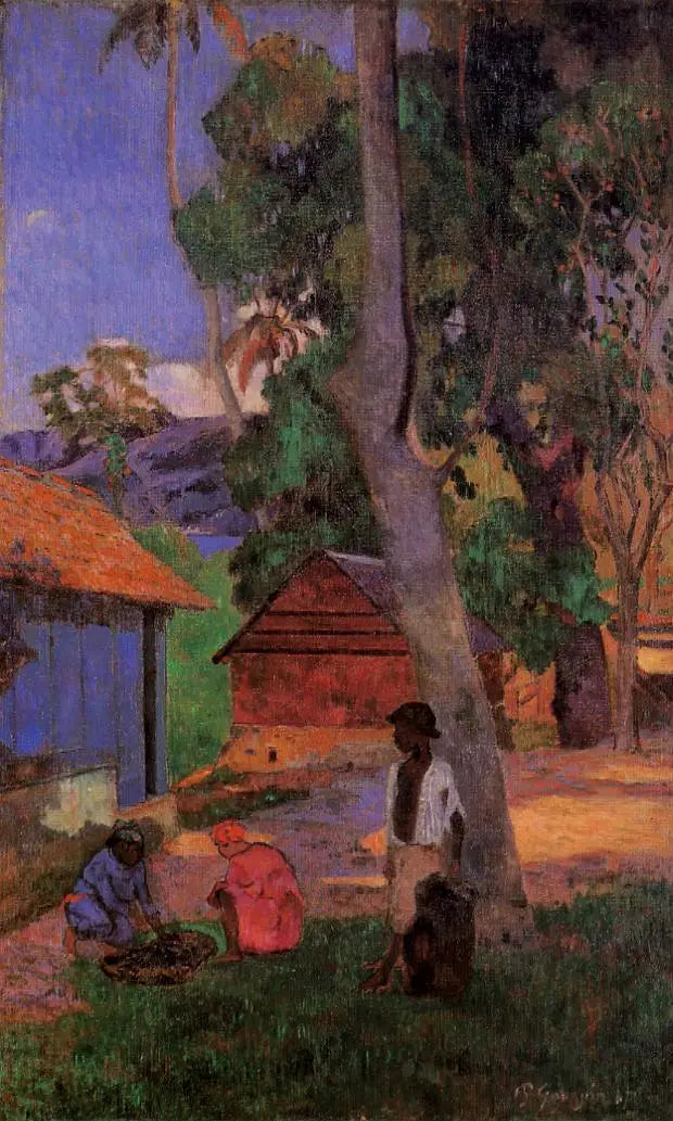 Dicht bij de hutten, of Rondom de hutten - Paul Gauguin