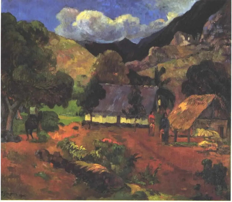 Dichtbij de hutten - Paul Gauguin