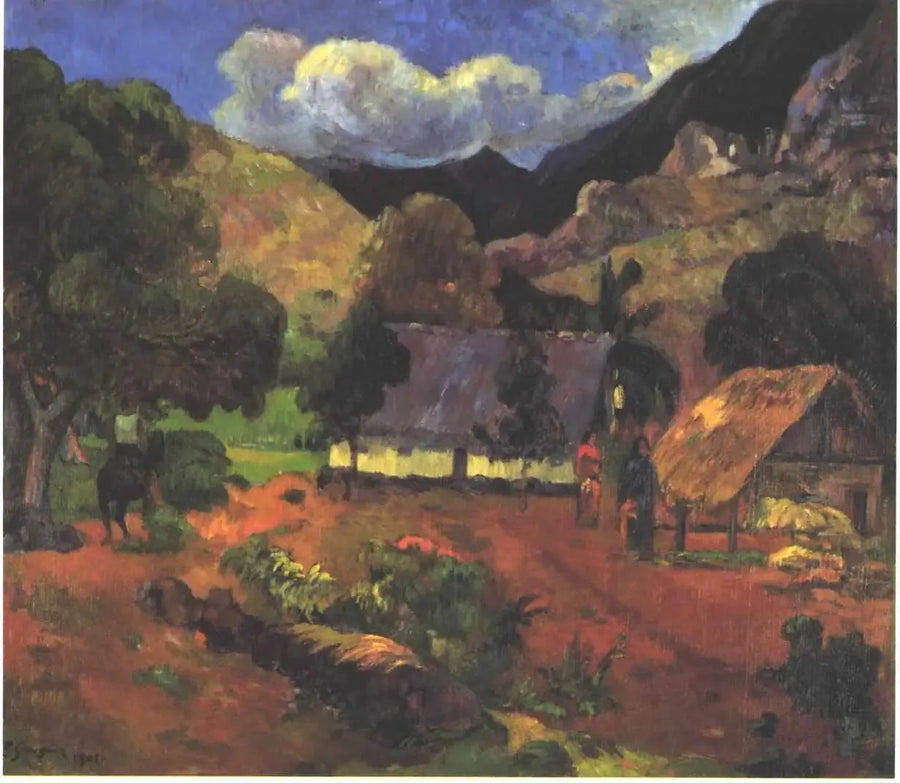 Dichtbij de hutten - Paul Gauguin