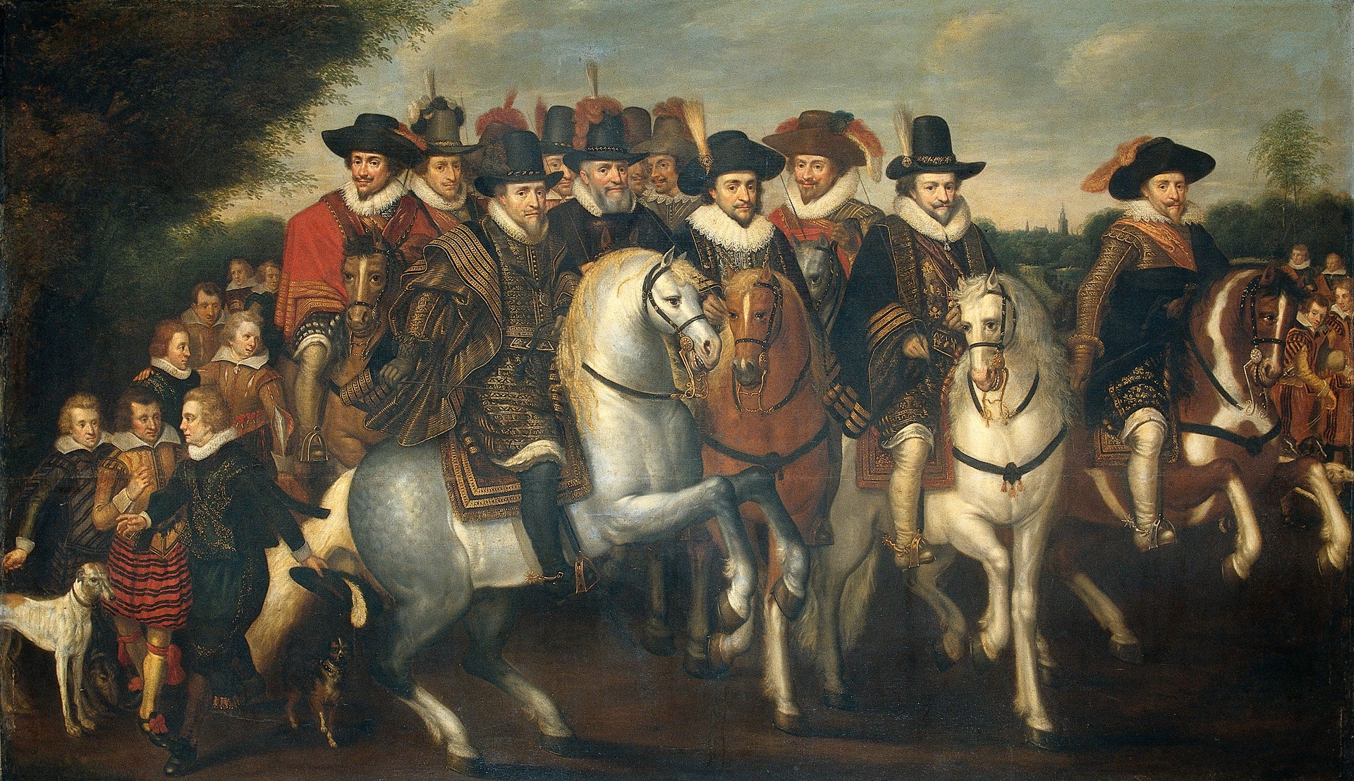 Le prince Maurice accompagné de ses deux frères, Frédéric V, électeur palatin et quelques comtes de Nassau à cheval - Adriaen Pietersz van de Venne