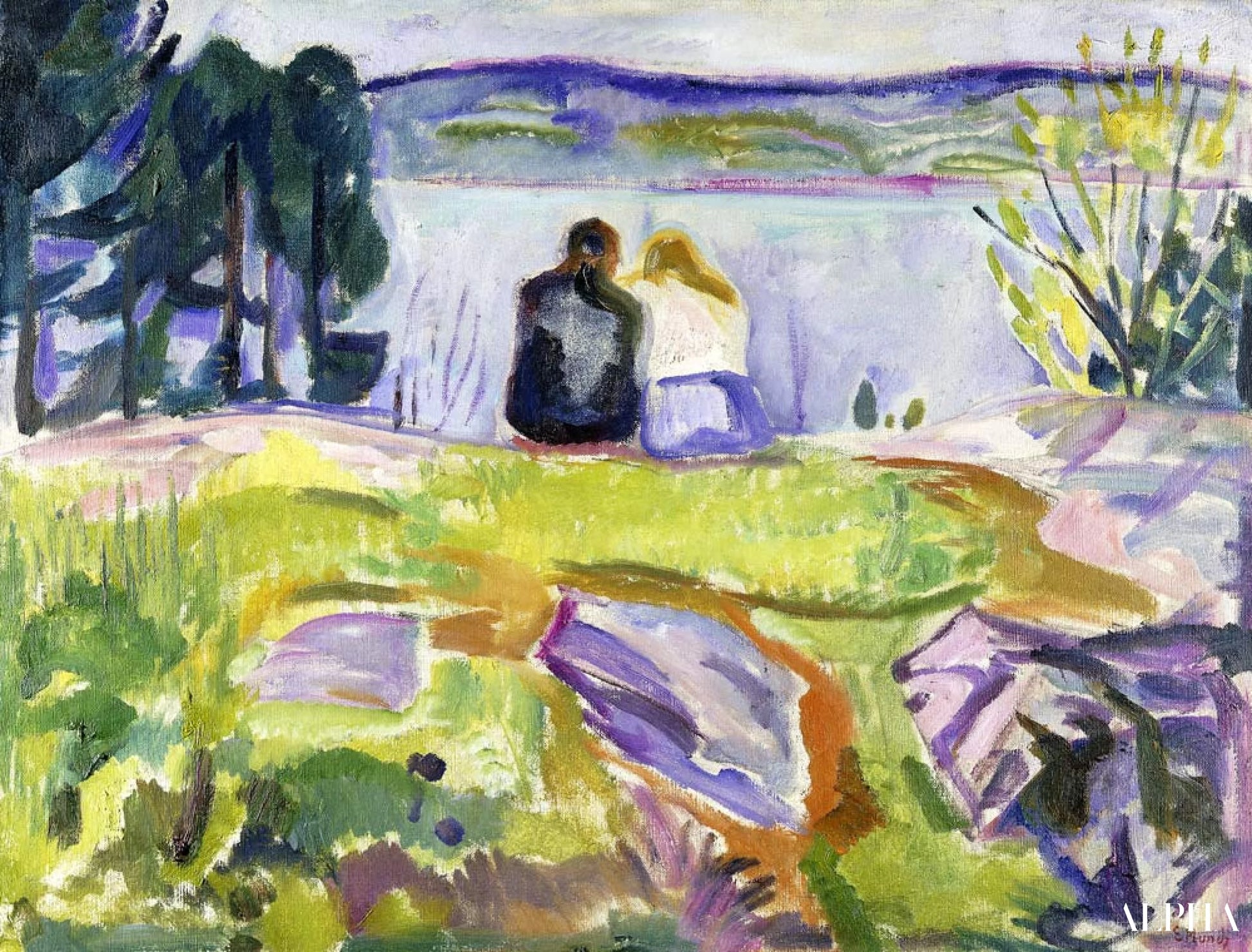 Lente (Verliefd op de oever) - Edvard Munch - Reproducties van schilderijen en hoogwaardige schilderijen