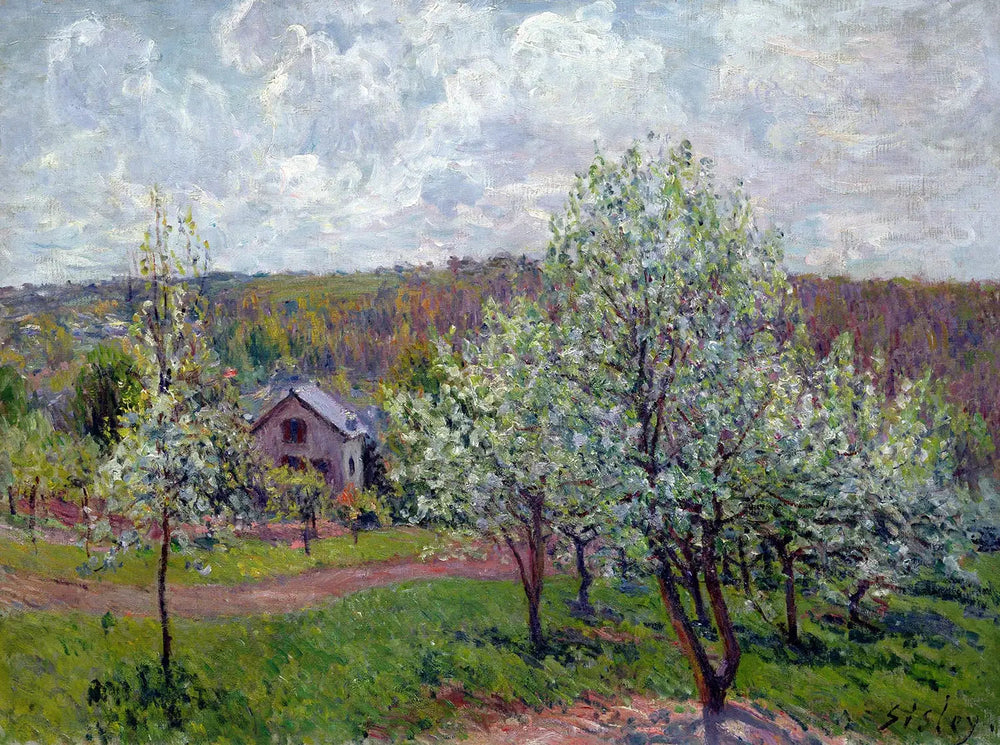 Reproduction du tableau « Printemps aux environs de Paris. Pommiers en fleurs - Alfred Sisley » par Alpha Reproduction en peinture à l’huile