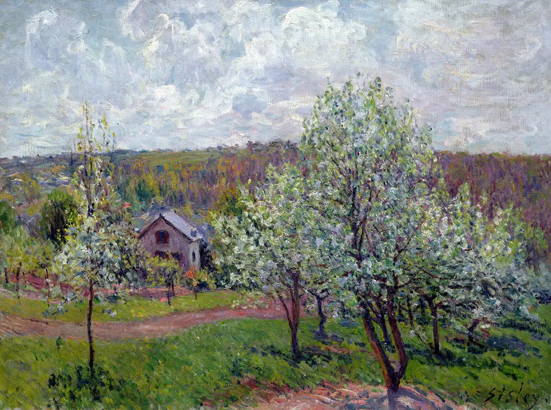 Lente in de omgeving van Parijs. Bloeiende appelbomen - Alfred Sisley