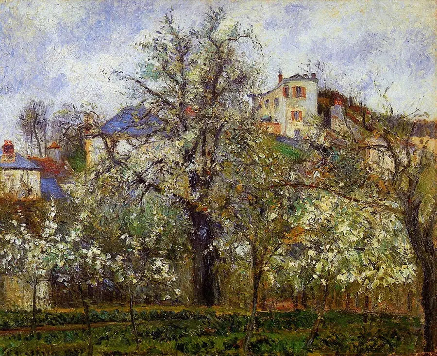 Lente. Bloeiende pruimenbomen - Camille Pissarro