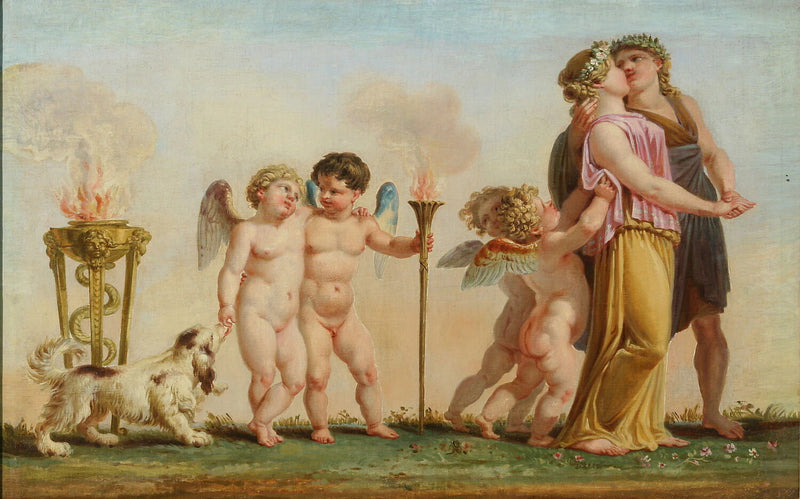 Le Printemps (Salon des saisons), couple s'embrassant, amours, chien et feu - Pierre-Paul Prud'hon