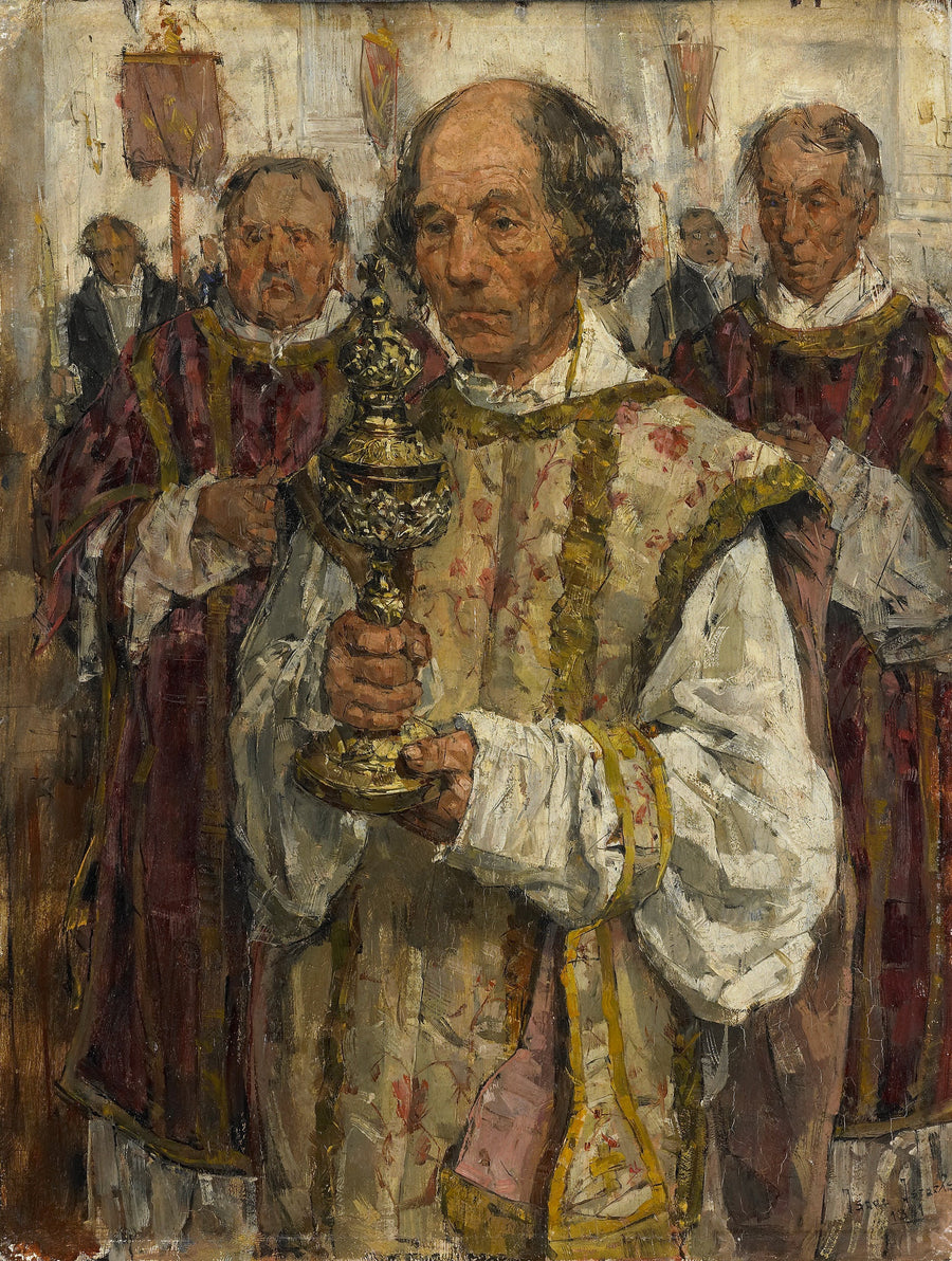 Processie in de oude katholieke kerk van Den Haag met priester Cornelis Hendrikus van Vlooten - Isaac Israëls
