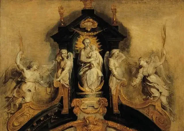 Project voor de kroning van het hoofdaltaar van de jezuïetenkerk in Antwerpen (vandaag Sint-Charles-Borromeo) - Peter Paul Rubens