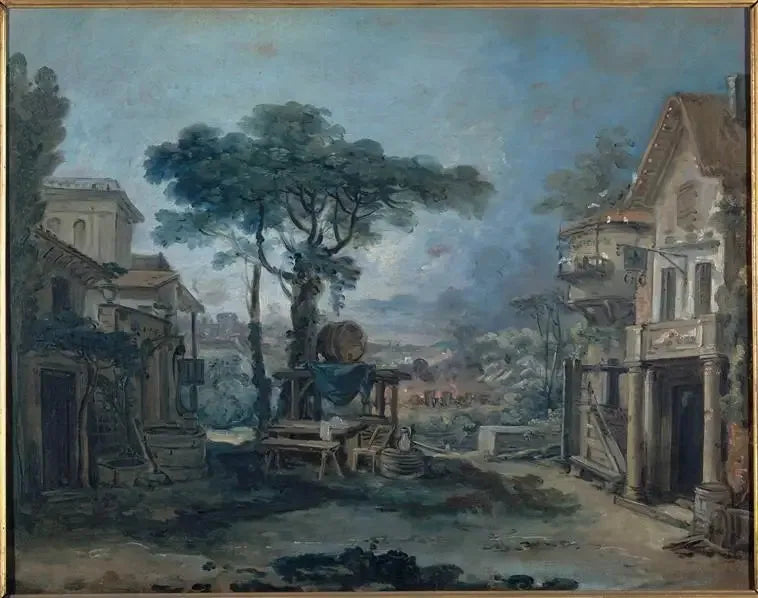 Project voor een theaterdecor: het dorpsplein - François Boucher