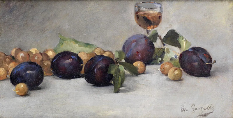 Gedroogde pruimen, rozijnen en een glas water - Eva Gonzalès