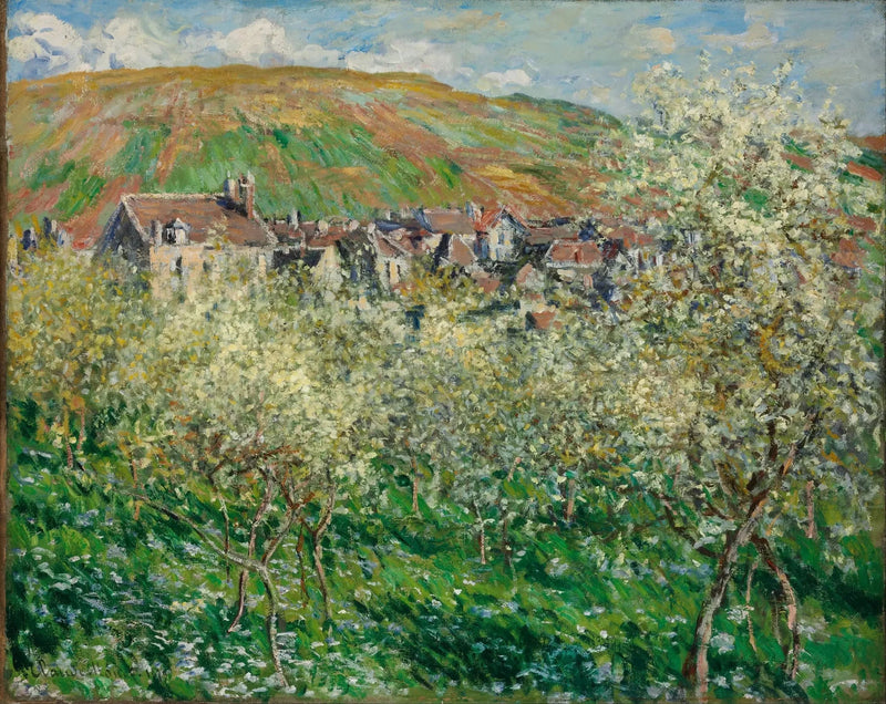 Pruimenbomen in bloei in Vétheuil W520 - Claude Monet