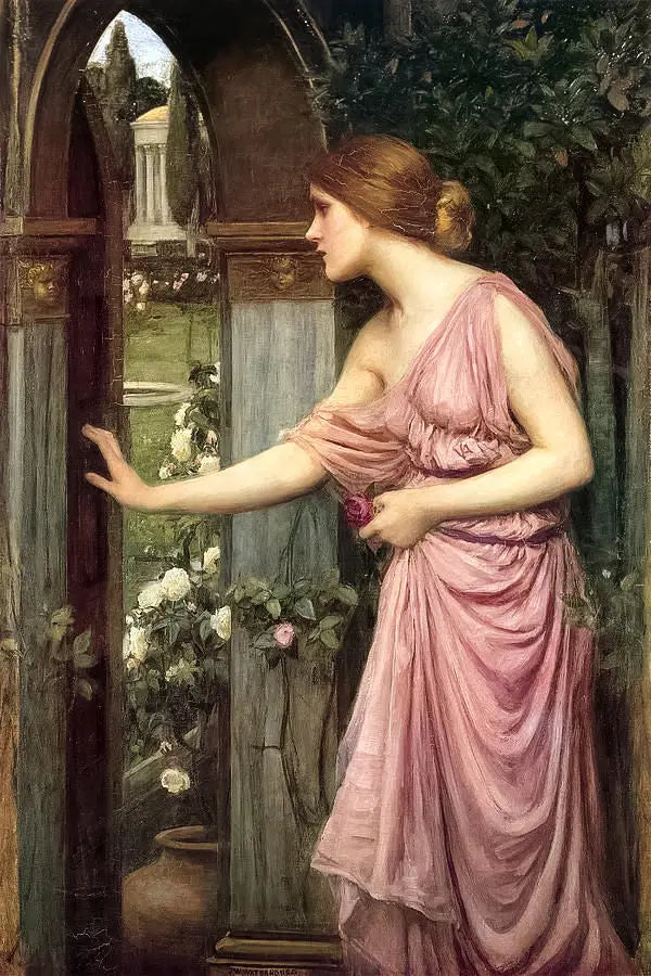Psyche die de tuin van Cupido binnenkomt - John William Waterhouse
