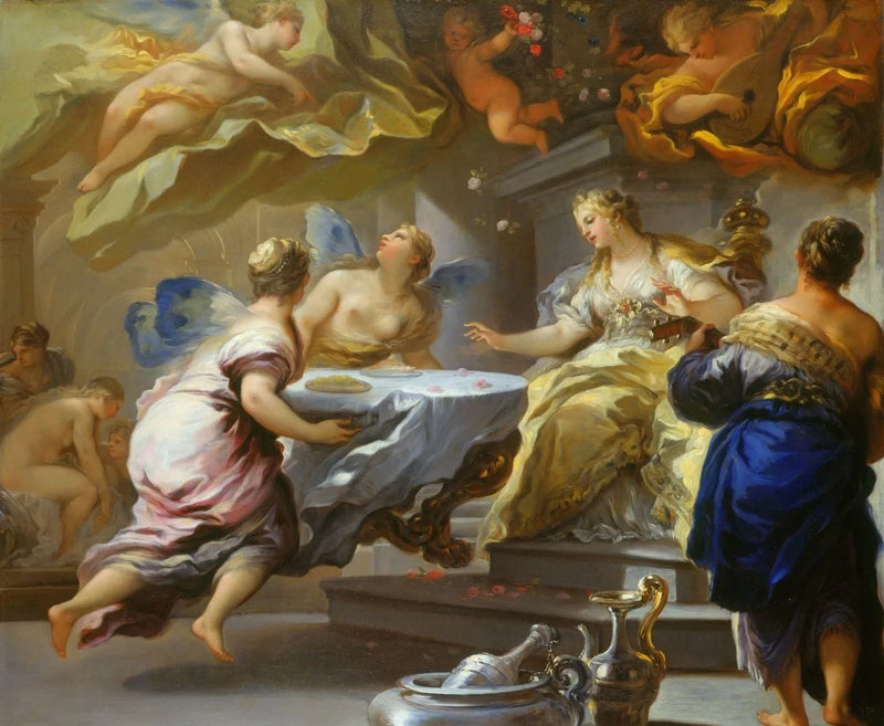 Psyché bediend door onzichtbare geesten - Luca Giordano
