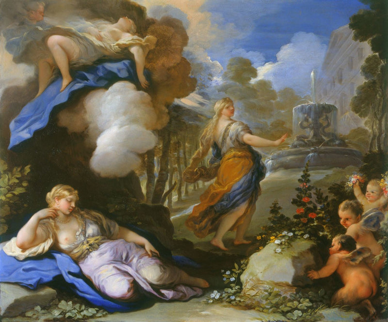 Psyché getransporteerd en ontdekt het paleis van Cupido - Luca Giordano
