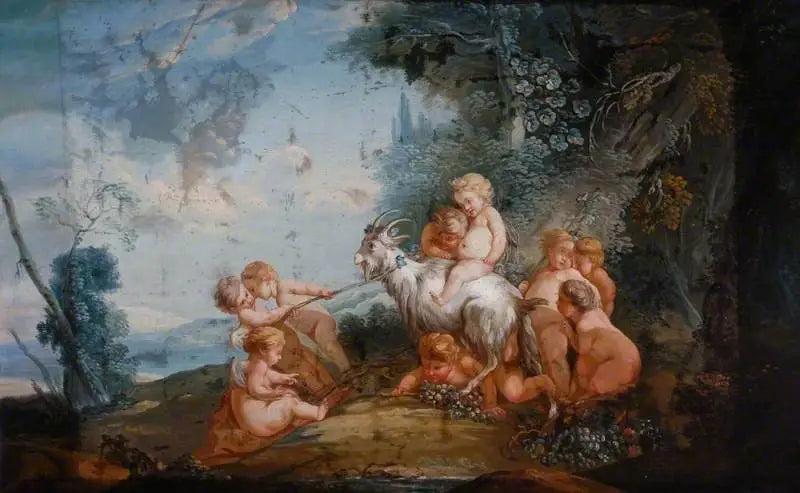 Putti met een geit in een landschap - François Boucher