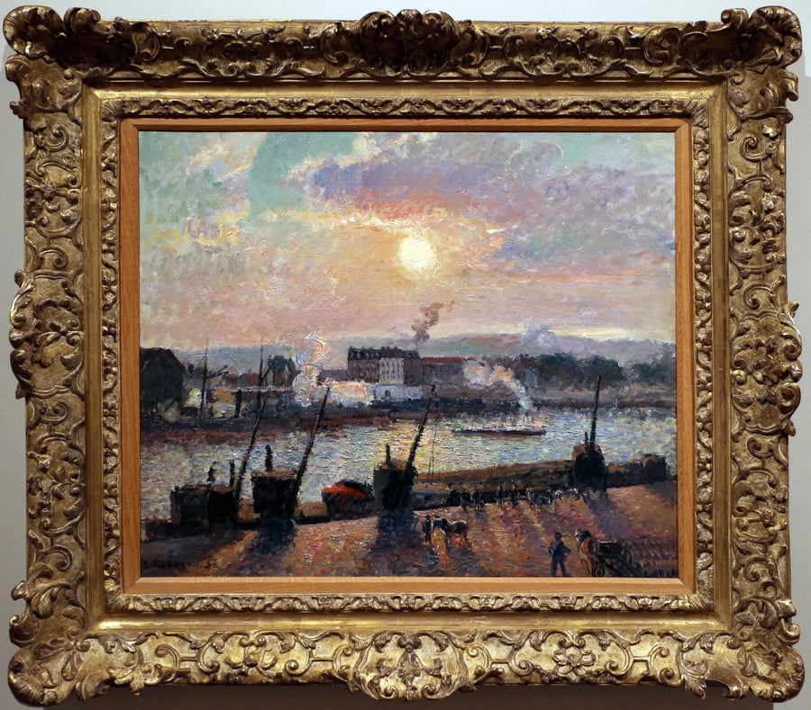 Quai de la Bourse, Rouen, zonsondergang - Camille Pissarro