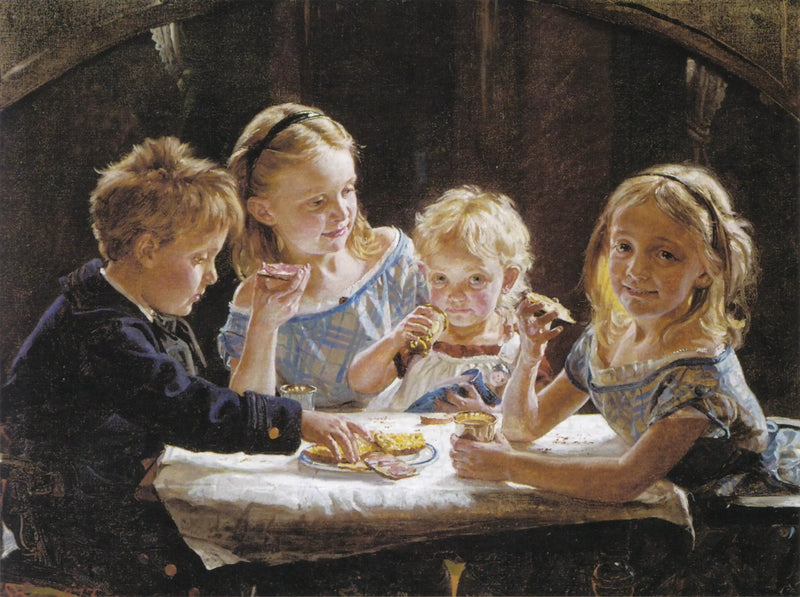 Vier kinderen die lunchen. - Peder Severin Krøyer