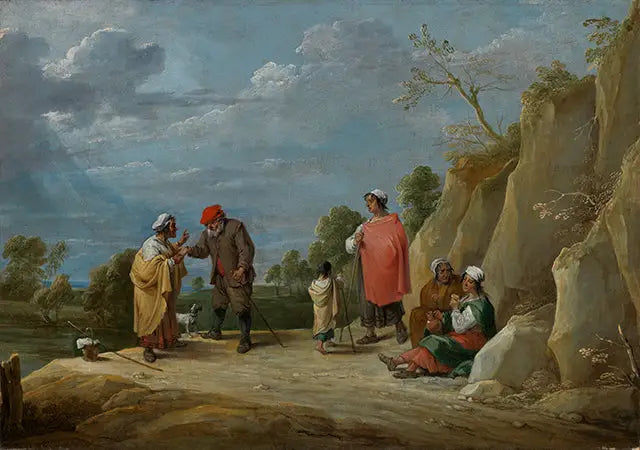 Vier zigeuners met een kind, een van hen voorspelt de goede toekomst aan een boer - David Teniers de Jonge

Source:
Quatre gitans avec un enfant, l'un d'eux prédisant la bonne aventure à un paysan - David Teniers le Jeune