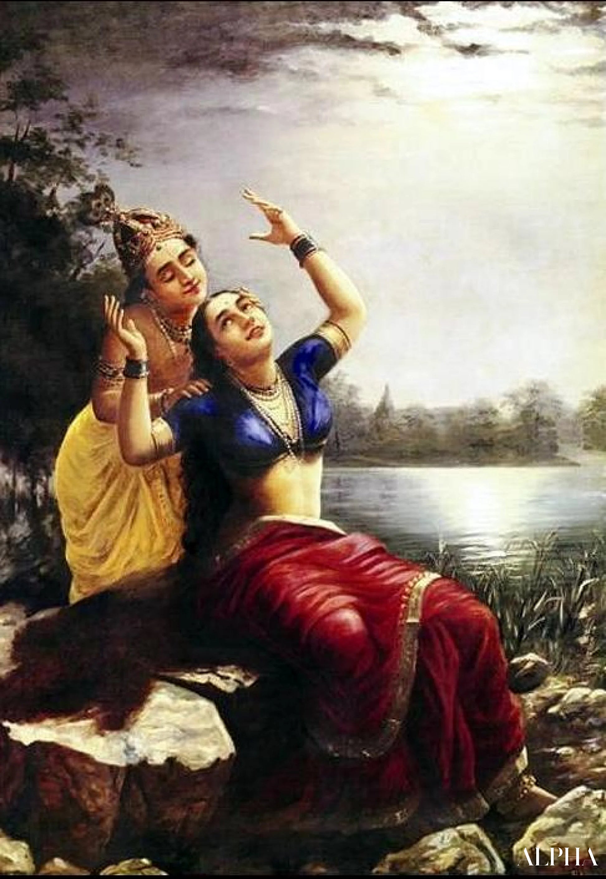 Radha en Madhav - Raja Ravi Varma - Reproducties van hoogwaardige schilderijen en doeken