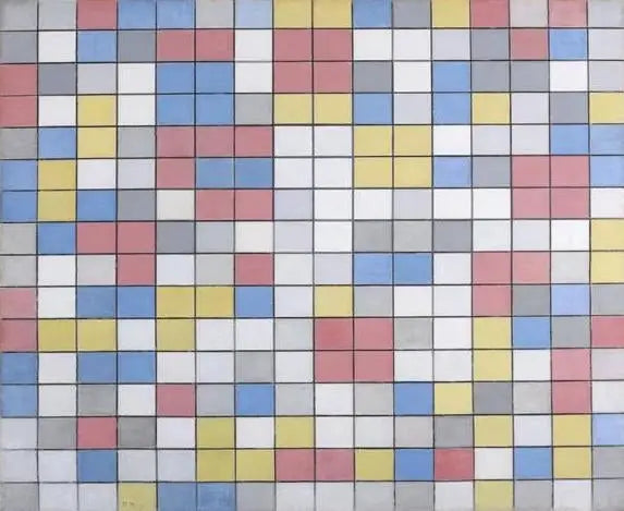 Rastercompositie 9: de dambordcompositie bevat verschillende kleuren - Piet Mondrian