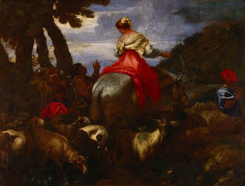 Rebecca guidée par le serviteur d'Abraham - Giovanni Benedetto Castiglione image 1 copie de tableau peinte à la main