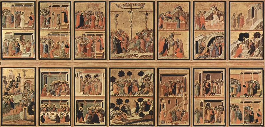 Herconfiguratie van de achterkant van het retabel van de Maesta van Siena - Duccio di Buoninsegna