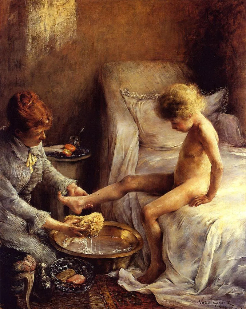 Reine Gœneutte die de jonge Jean Guérard wast in het atelier van de kunstenaar - Norbert Gœneutte