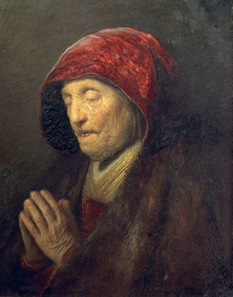 Vieille femme en train de prier - Rembrandt van Rijn - Reproductions de tableaux et peintures haut de gamme