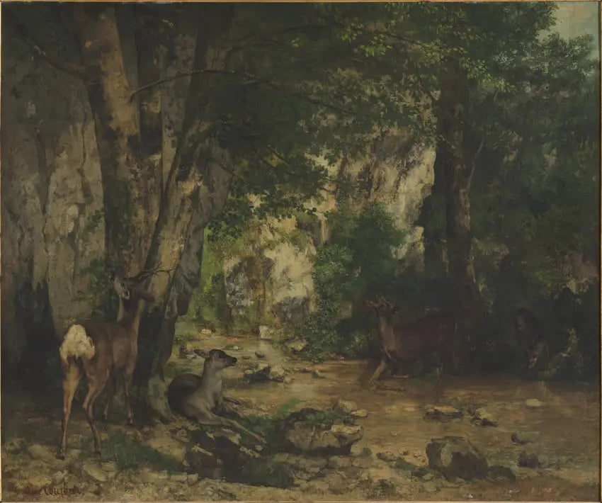 Jachttafereel van herten bij de Plaisir-Fontaine beek - Gustave Courbet