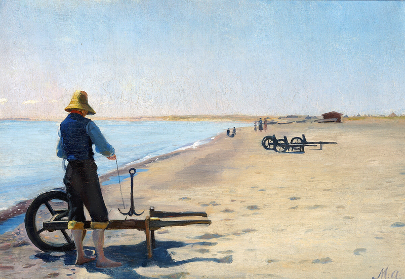 Réparation de l'ancre par une journée d'été à la plage de Skagen, au Danemark. - Michael Peter Ancher