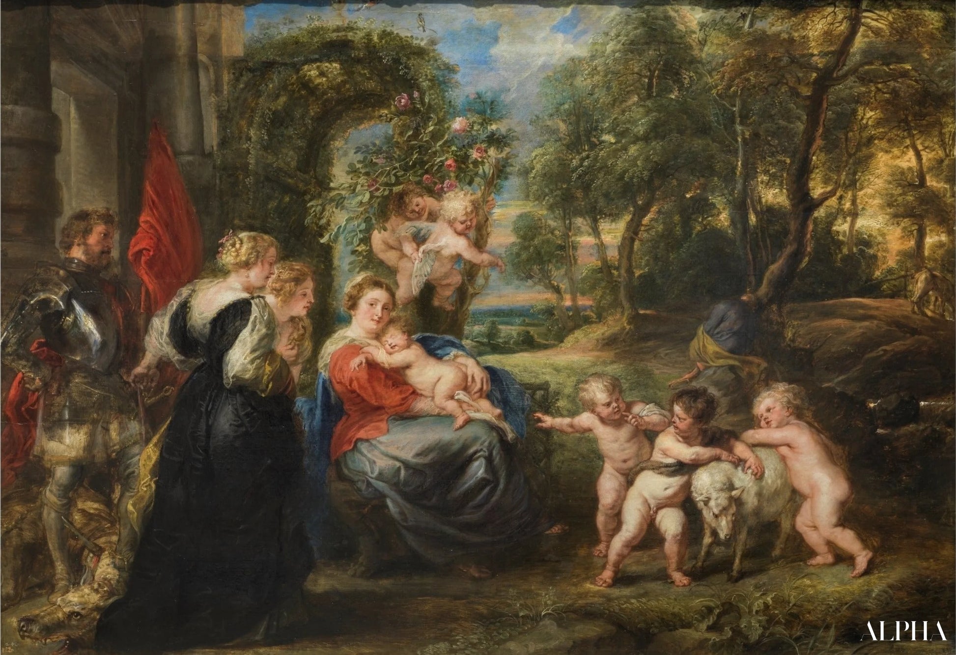 Rust op de vlucht naar Egypte, met de heiligen - Peter Paul Rubens - Reproducties van schilderijen en hoogwaardige schilderijen