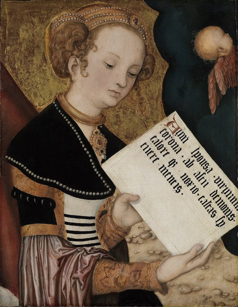 Prague altaar, Sint (Agnès?) met een page - Lucas Cranach de Oudere