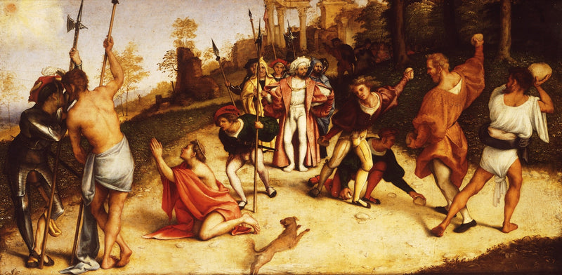 Retabel van de Martelaarsdood van Sint Stefanus, verdeeld door Martinengo - Lorenzo Lotto