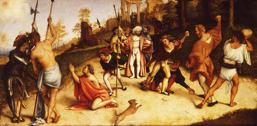 Retabel van de Martelaarsdood van Sint Stefanus, verdeeld door Martinengo - Lorenzo Lotto