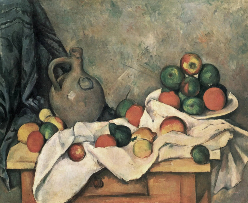 Gordijn, kruik en compote schaal - Paul Cézanne