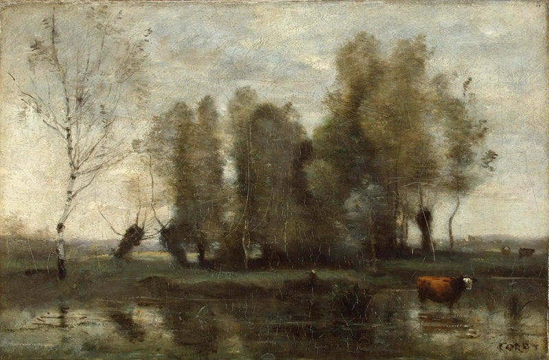 Boomgordijn in de moerassen - Jean-Baptiste Camille Corot